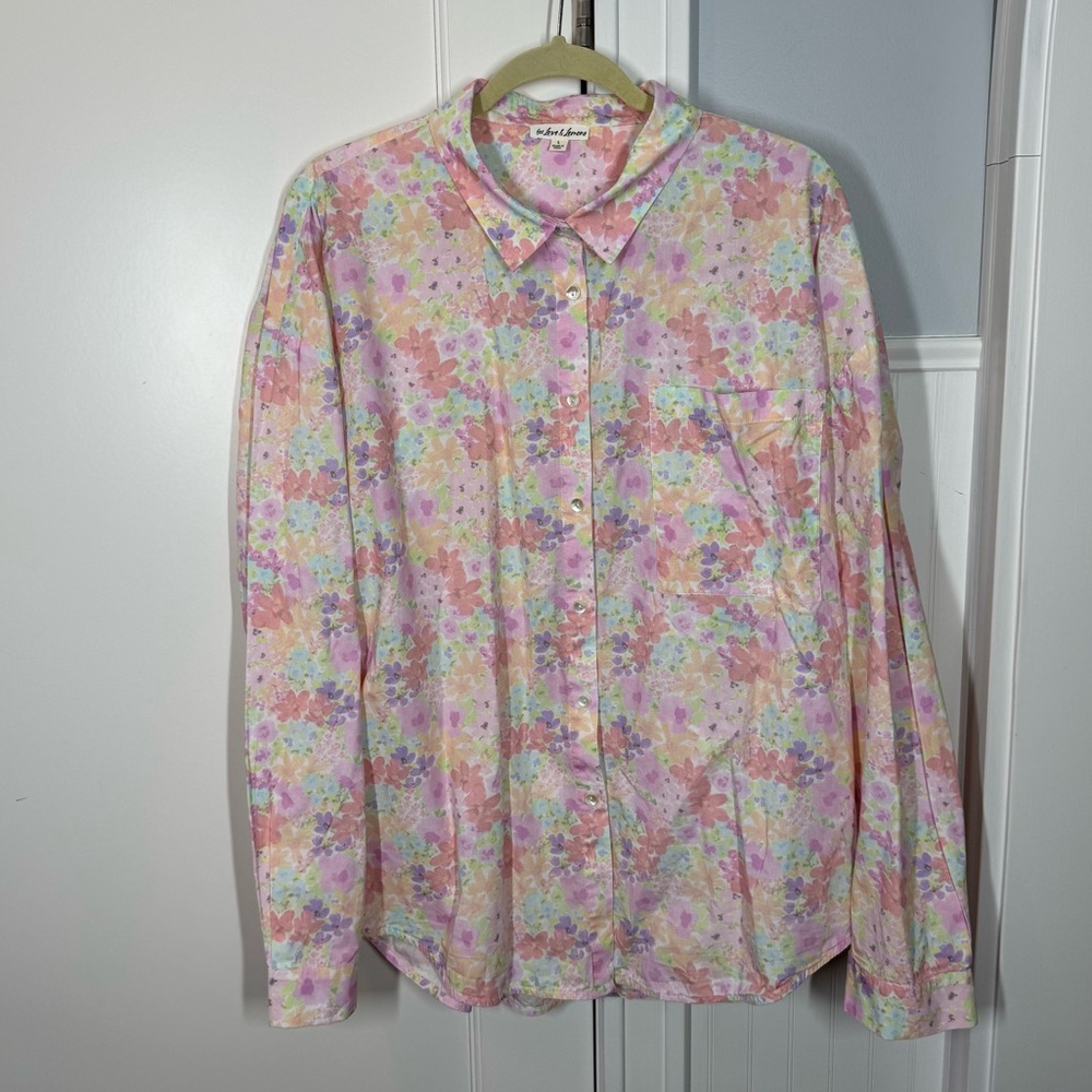 FOR LOVE & LEMONS kennedy floral-print cotton-poplin shirt in light pink large